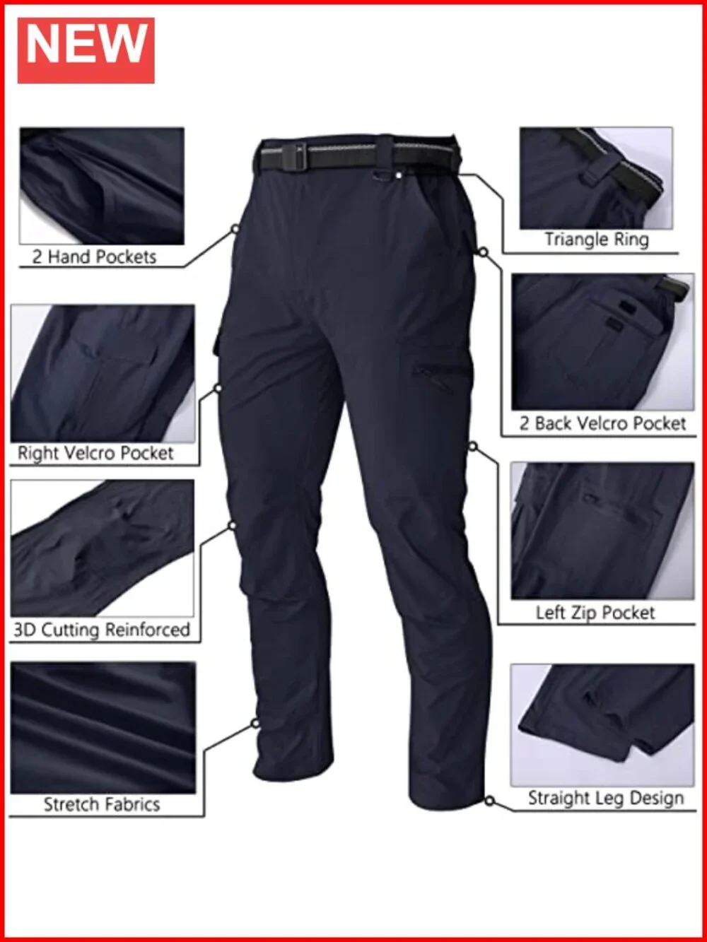 Men's Hiking Cargo Pants Quick-Dry Lightweight Waterproof 6 Pockets Outdoor